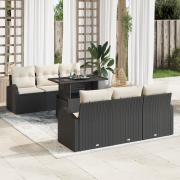 vidaXL 7-delat Trädgårdsoffaset med kuddar Svart Poly Rattan