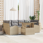 vidaXL 7-delat trädgårdsoffset med kuddar beige poly rattan