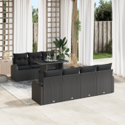 vidaXL 8-delad trädgårdsoff set med kuddar svart poly rattan