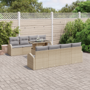 vidaXL 9 Delar Trädgårdsoffaset med Kuddar Beige Poly Rattan