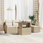 vidaXL 6-delat trädgårdsoffaset med kuddar beige poly rotting