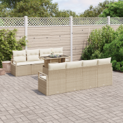 vidaXL 9-delat trädgårdssoffset med kuddar beige poly rotting