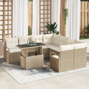 vidaXL 9-delat trädgårdsoffaset med kuddar beige poly rattan