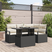 vidaXL 5-delat Trädgårdssoffset med kuddar Svart Poly Rattan