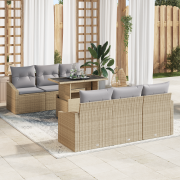 vidaXL 7-delars Trädgårdsoffset med kuddar Beige Poly Rattan