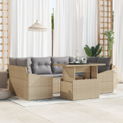 vidaXL 7 Delar Trädgårdssoffa Set med Kuddar Beige Poly Rattan