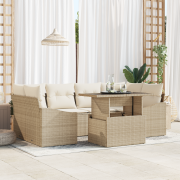 vidaXL 7 Delars Trädgårdsoffgrupp med Kuddar Beige Poly Rattan
