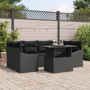vidaXL 7-delat trädgårdsoffset med kuddar svart poly rattan