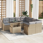 vidaXL 9-delars trädgårdsoff-set med kuddar Beige Poly Rattan