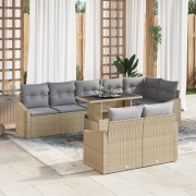 vidaXL 9-delars trädgårdsoffaset med kuddar Beige Poly Rattan