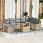 vidaXL 9-delat trädgårdsofa-set med kuddar beige poly rotting