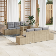 vidaXL 7-delars trädgårdsoffset med kuddar beige polyrotting
