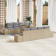 vidaXL 9-delad trädgårdsoffagrupp med kuddar Beige Poly Rotting