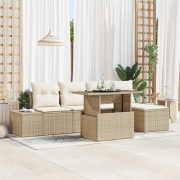vidaXL 6-delat Trädgårdsoffset med kuddar Beige Poly Rattan
