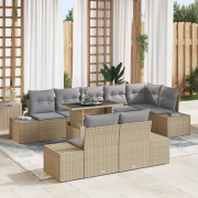 vidaXL 9-delars trädgårdsmöbelset med kuddar Beige Poly Rattan