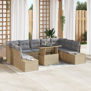 vidaXL 10-delars trädgårdssoffset med kuddar beige polyrotting