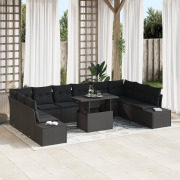 vidaXL 11-delars Utemöbelset med Kuddar Svart Poly Rattan