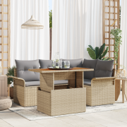 vidaXL 5-delat trädgårdsmatsalsset med kuddar Beige Poly rotting Akaci...