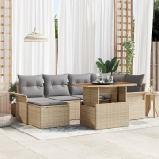 vidaXL 7-delat Trädgårds Matset med Kuddar Beige Poly Rattan Akacia