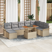 vidaXL 9-delat Trädgårds matbord med kuddar Beige Poly Rattan Akacia