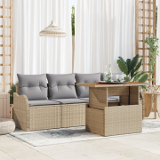 vidaXL 5 delat trädgårdsoff set med kuddar beige polyrotting akacia