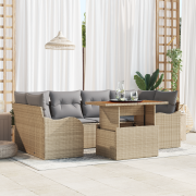 vidaXL 7 Delar Trädgårdsoffaset med Kuddar Beige Poly Rottning Akacia