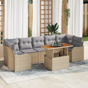 vidaXL 8 Delar Trädgårdsoff Set med Kuddar Beige Poly Rattan Akacia