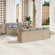 vidaXL 9-delade Trädgårdsoffset med Kuddar Beige Poly Rattan Akacia