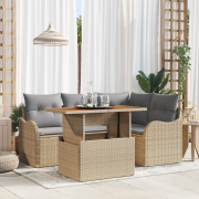 vidaXL 5-delad trädgårdsoffa med kuddar beige poly rattan akacia
