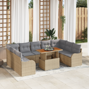 vidaXL 10-delars trädgårdsoff set med kuddar beige poly rotting akacia