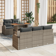 vidaXL 6-delars trädgårdsdining set med kuddar Grå Poly Rattan Akacia