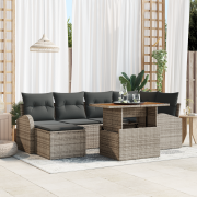 vidaXL 7 Delars Trädgårds Dining Set med Kuddar Grå Poly Rattan Akacia