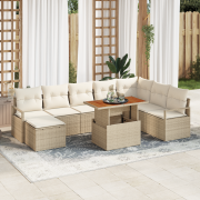 vidaXL 9-delat Trädgårdsoffaset med Kuddar Beige Poly Rottning Akacia