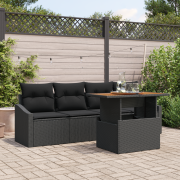 vidaXL 5-delars Trädgårdsmatbord med Kuddar Svart Poly Rattan Akacia