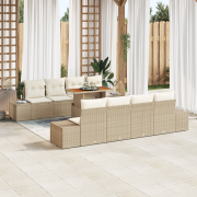 vidaXL 9-delars trädgårdsdinnerset med kuddar Beige Poly Rattan Akacia