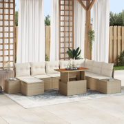 vidaXL 9 Delars Trädgårdsmatbord med Kuddar Beige Polyrotting Akacia