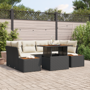 vidaXL 7-delars trädgårdsdining set med kuddar svart poly rattan akaci...
