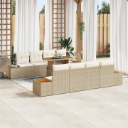 vidaXL 9-delars Matset för Trädgården med Kuddar Beige Poly Rattan Aka...