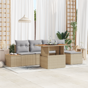 vidaXL 6 Delars Trädgårdsmatbord med Kuddar Beige Poly Rattan Akacia