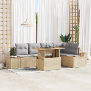 vidaXL 6-delars Trädgårdsmatbord Set med Kuddar Beige Poly Rottning Ak...