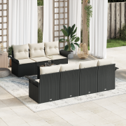 vidaXL 8-delars trädgårdsofaset med kuddar svart poly rattan