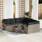 vidaXL 9-delat trädgårdsofa set med kuddar ljusgrå poly rattan