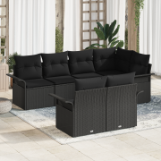 vidaXL 7-delars trädgårdssoffa med kuddar svart poly rattan