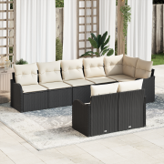 vidaXL 8-delade Trädgårdsoffa Set med Kuddar Svart Poly Rattan