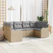 vidaXL 6-delars Trädgårdsoffaset med Kuddar Beige Poly Rattan