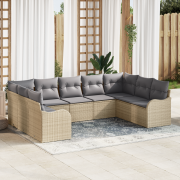 vidaXL 9-delat trädgårdssoffset med kuddar, beige poly rattan