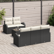 vidaXL 6-delad trädgårdsoffset med kuddar svart poly rattan