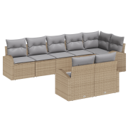 vidaXL 8-delat trädgårdsoff-set med kuddar beige poly rattan