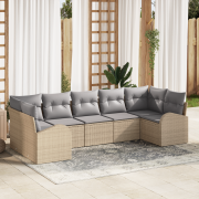 vidaXL 7-delars Trädgårdssoffasett med Kuddar Beige Poly Rattan