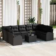 vidaXL 10-delad trädgårdsoffasett med kuddar beige polyroting
